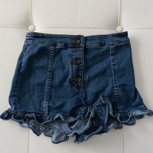 High-Waisted Ruffled Jean Shorts
